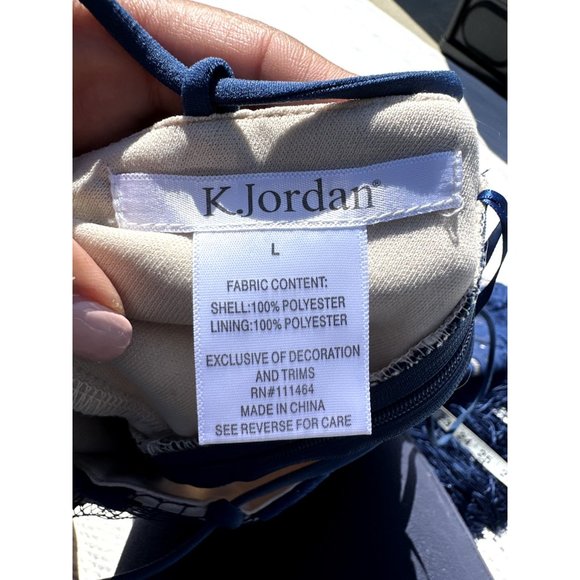 K Jordan Lace Dress Women's Large Navy Blue V-Neck Fringe Hem Spaghetti Strap - Picture 6 of 12